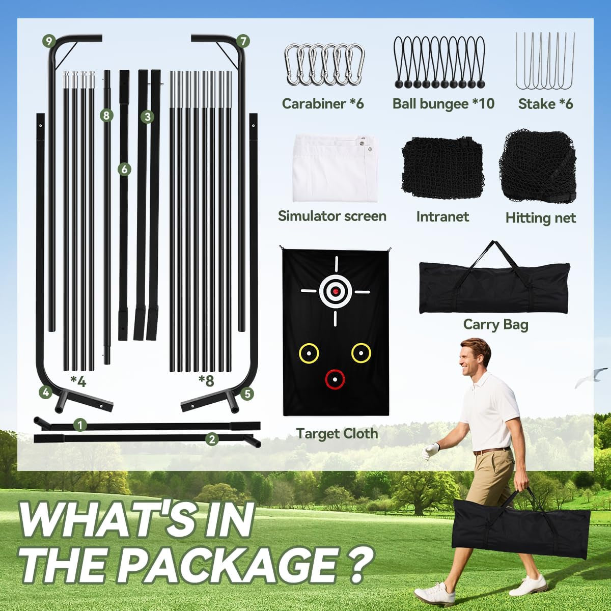 Golf Net with Simulator Impact Screen and Target Cloth, 10X8Ft Golf Practice Net for Backyard, Portable Heavy Duty Golf Hitting Net for Outdoor Indoor