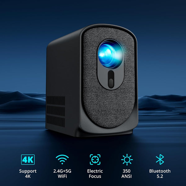 Wireless Mini Projector with Wifi and Bluetooth 5G, Portable Projector Support 4K Movie Video Projection, Electric Focus 350ANSI Phone Projector Home and Outdoor Cinema with HDMI Cable