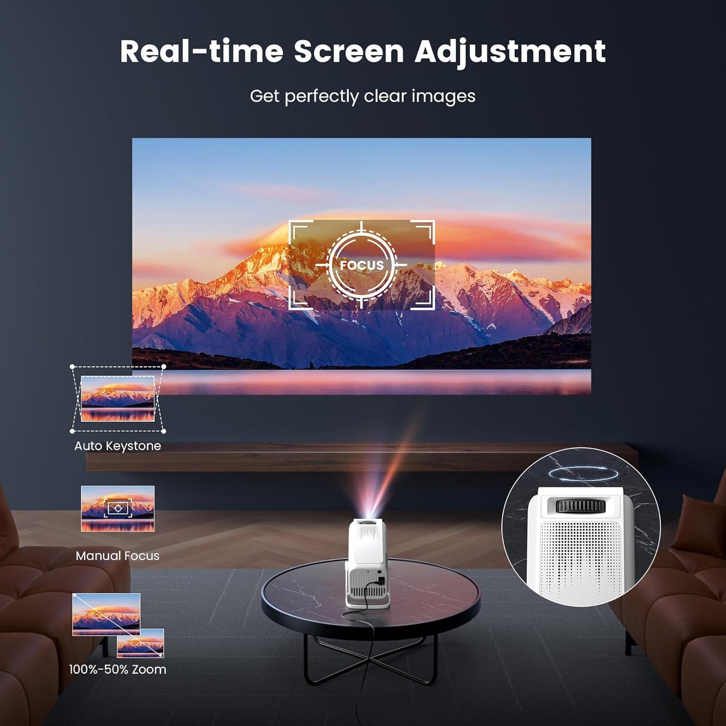 [Built-In Apps ] Mini 4K Projector with Wifi and Bluetooth, Native 1080P Smart Portable Movie Projector with 270°Rotatable Stand, Android 13 OS, Auto Keystone, Support Big Screen for Home Bedroom