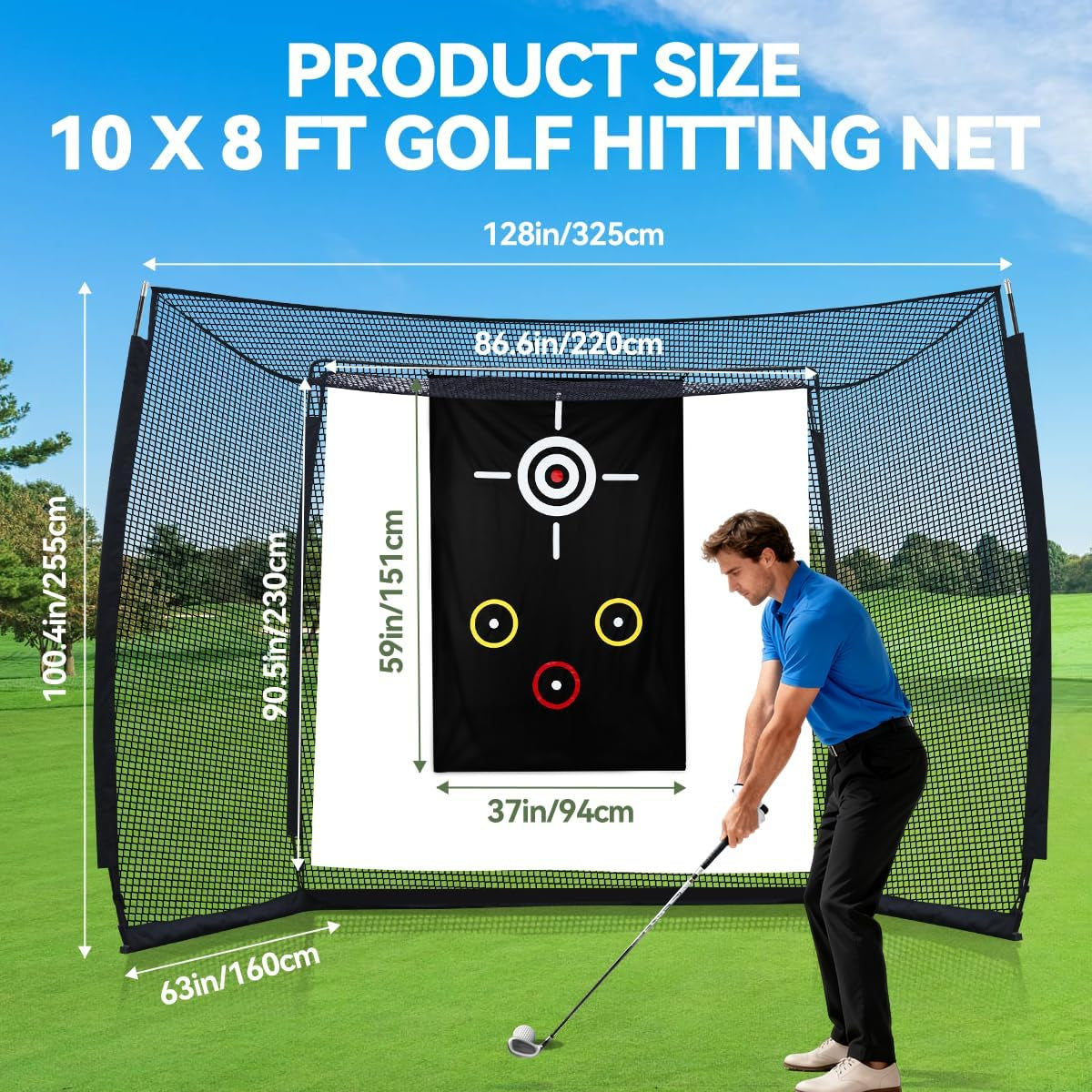 Golf Net with Simulator Impact Screen and Target Cloth, 10X8Ft Golf Practice Net for Backyard, Portable Heavy Duty Golf Hitting Net for Outdoor Indoor