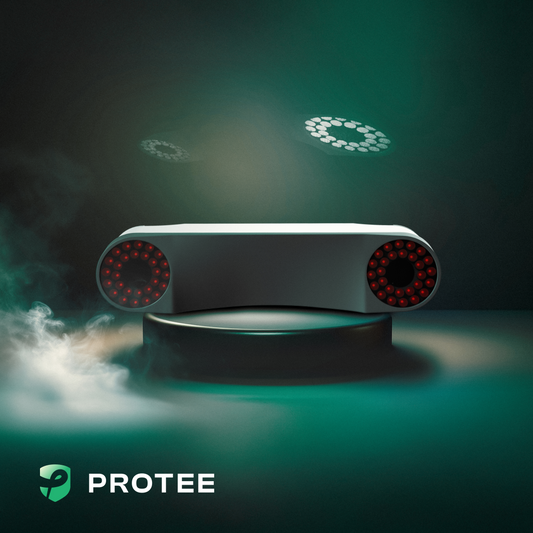 Impact Sports ProTee VX Golf Launch Monitor showing digital display and sensor, used for analyzing golf swing and ball data.