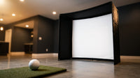 DIY Golf Simulator Impact Screen Frame Enclosure Kit Set, Use with Simulators, Durable Fabric with Velcro, Reinforced Black Border, 9.8'X9.8'X4.9' — Lifestyle