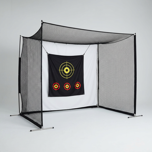 Golf Net with Simulator Impact Screen and Target Cloth, 10X8Ft Golf Practice Net for Backyard, Portable Heavy Duty Golf Hitting Net for Outdoor Indoor — Studio Shot