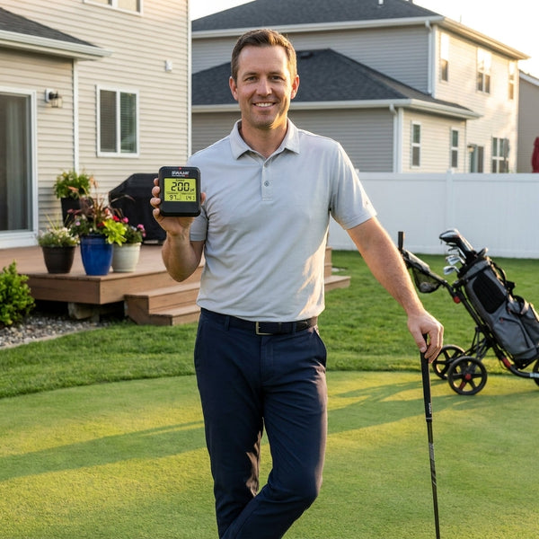 Golf Launch Monitor Designed for Swing Analysis, Carry Distance Tracking, Club Head Speed Data, Universal Club Compatibility