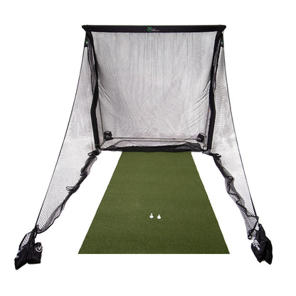 The Net Return Pro XL Package golf training aid with hitting net, hitting mat, and accessories for practice and swing training.