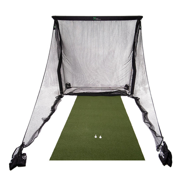 The Net Return Pro XL Package golf training aid with hitting net, hitting mat, and accessories for practice and swing training.