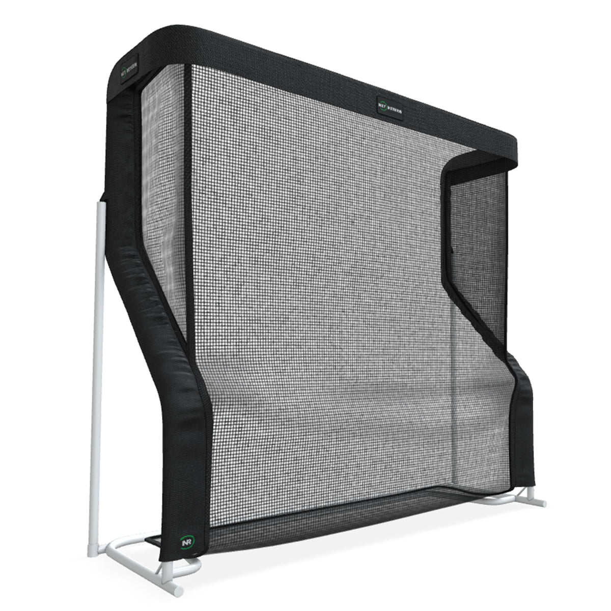 The Net Return Pro XL golf training aid net set up outdoors, featuring a large net with sturdy frame for practicing golf swings.