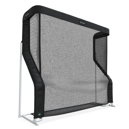 The Net Return Pro XL golf training aid net set up outdoors, featuring a large net with sturdy frame for practicing golf swings.