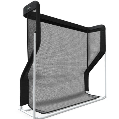 The Net Return Pro XL golf training aid with large net and sturdy frame for practicing golf swings indoors or outdoors.