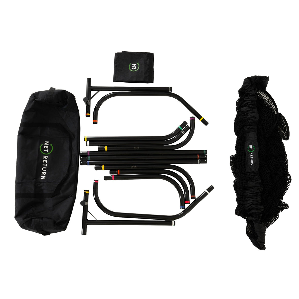 Top-down view of The Net Return Pro XL Golf Training Aid net assembly showing sturdy frame and net setup for golf practice.