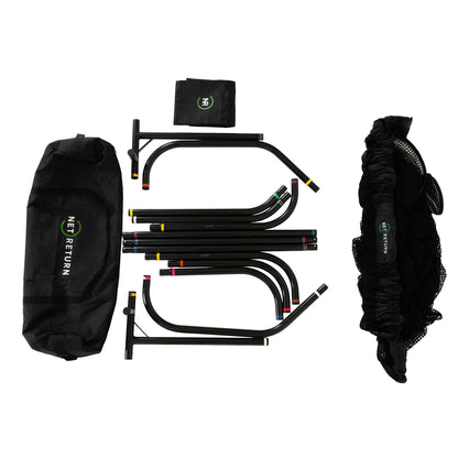 Top-down view of The Net Return Pro XL Golf Training Aid net assembly showing sturdy frame and net setup for golf practice.