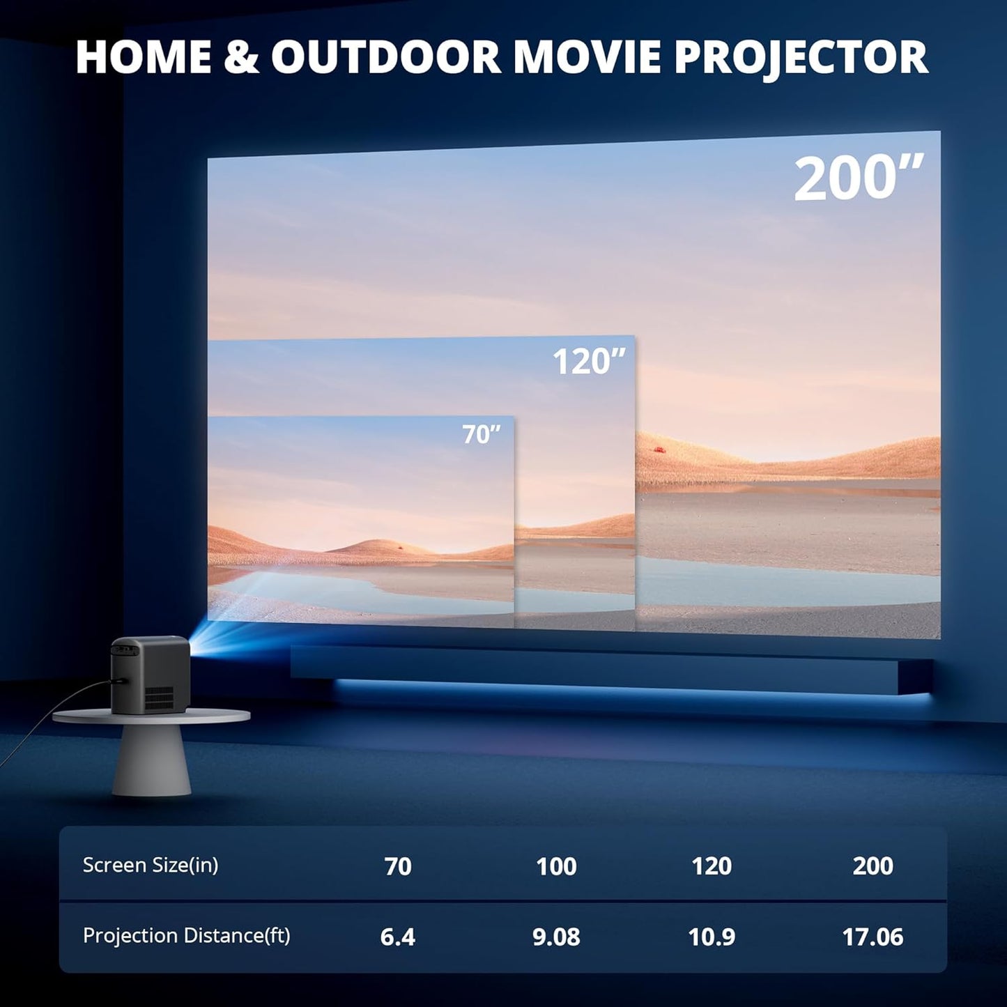 Wireless Mini Projector with Wifi and Bluetooth 5G, Portable Projector Support 4K Movie Video Projection, Electric Focus 350ANSI Phone Projector Home and Outdoor Cinema with HDMI Cable