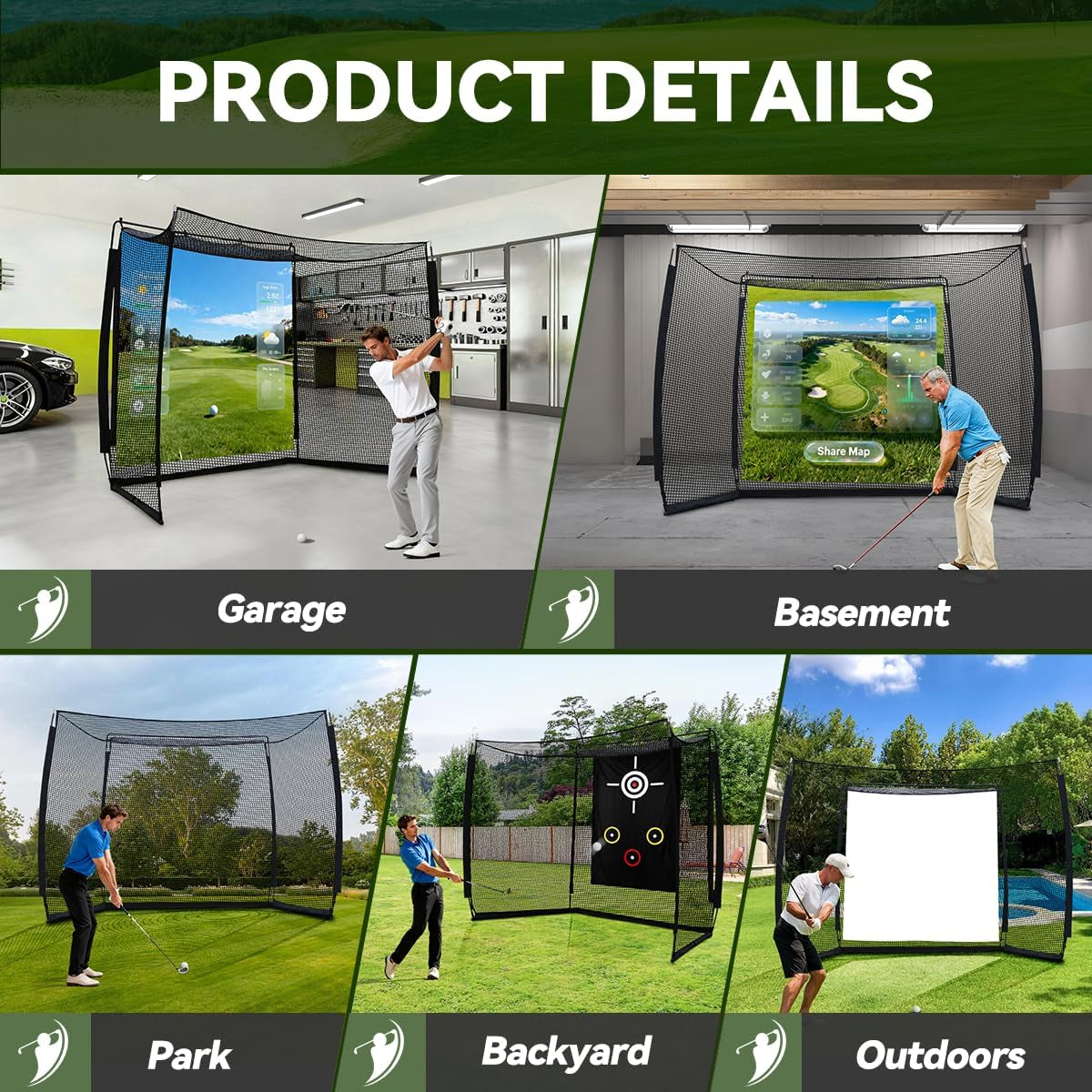 Golf Net with Simulator Impact Screen and Target Cloth, 10X8Ft Golf Practice Net for Backyard, Portable Heavy Duty Golf Hitting Net for Outdoor Indoor
