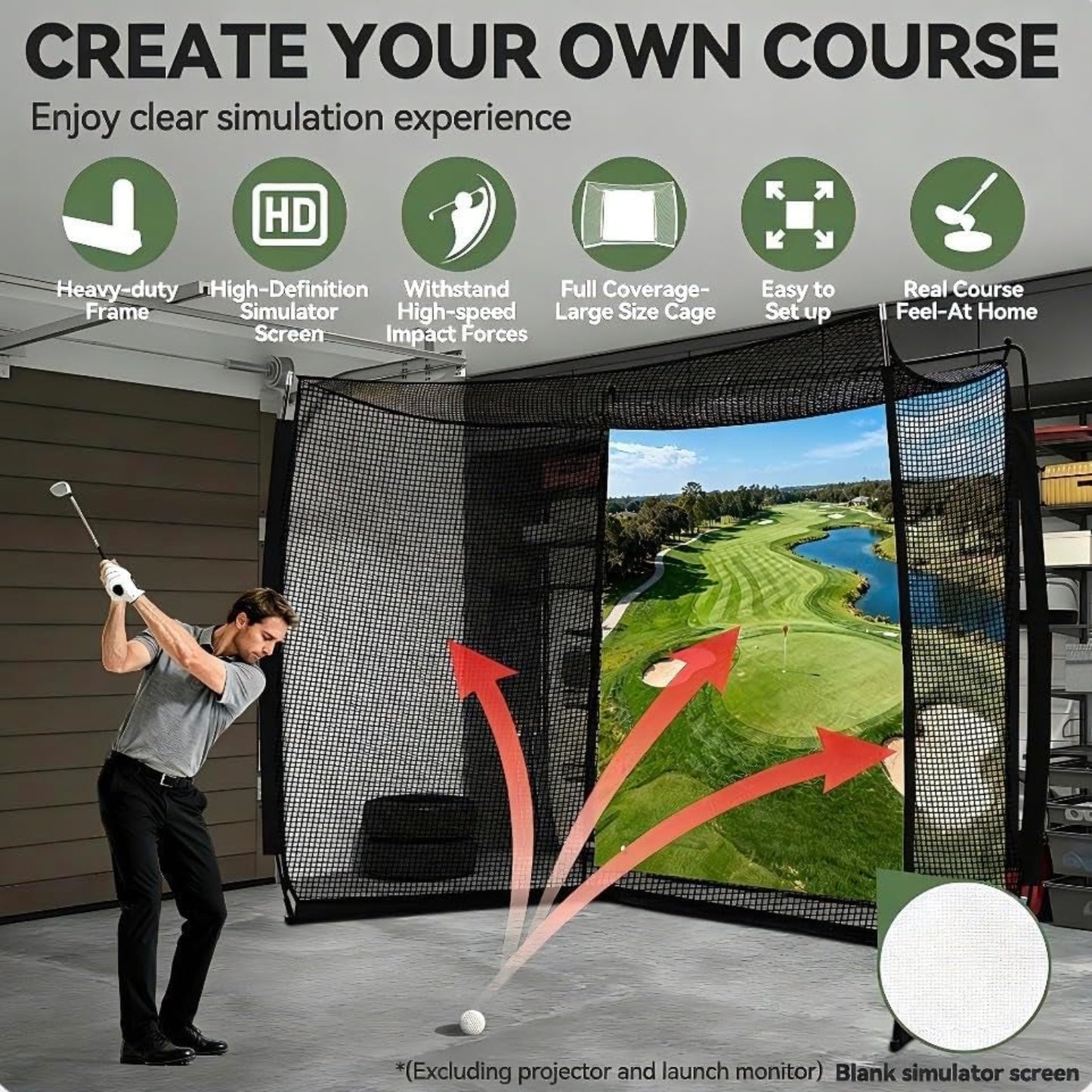 Golf Net with Simulator Impact Screen and Target Cloth, 10X8Ft Golf Practice Net for Backyard, Portable Heavy Duty Golf Hitting Net for Outdoor Indoor
