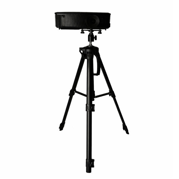 Impact Sports tripod projector stand for golf simulator, adjustable accessory supporting projector setup in a home or golf simulation space.